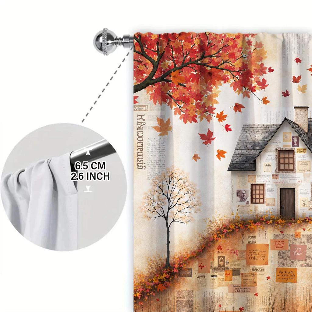 Set Of 2 Autumn Red Maple Leaves Falling House Curtains Versatile Design Suitable Any Style Creating Peaceful Living Space Curtain Polyester