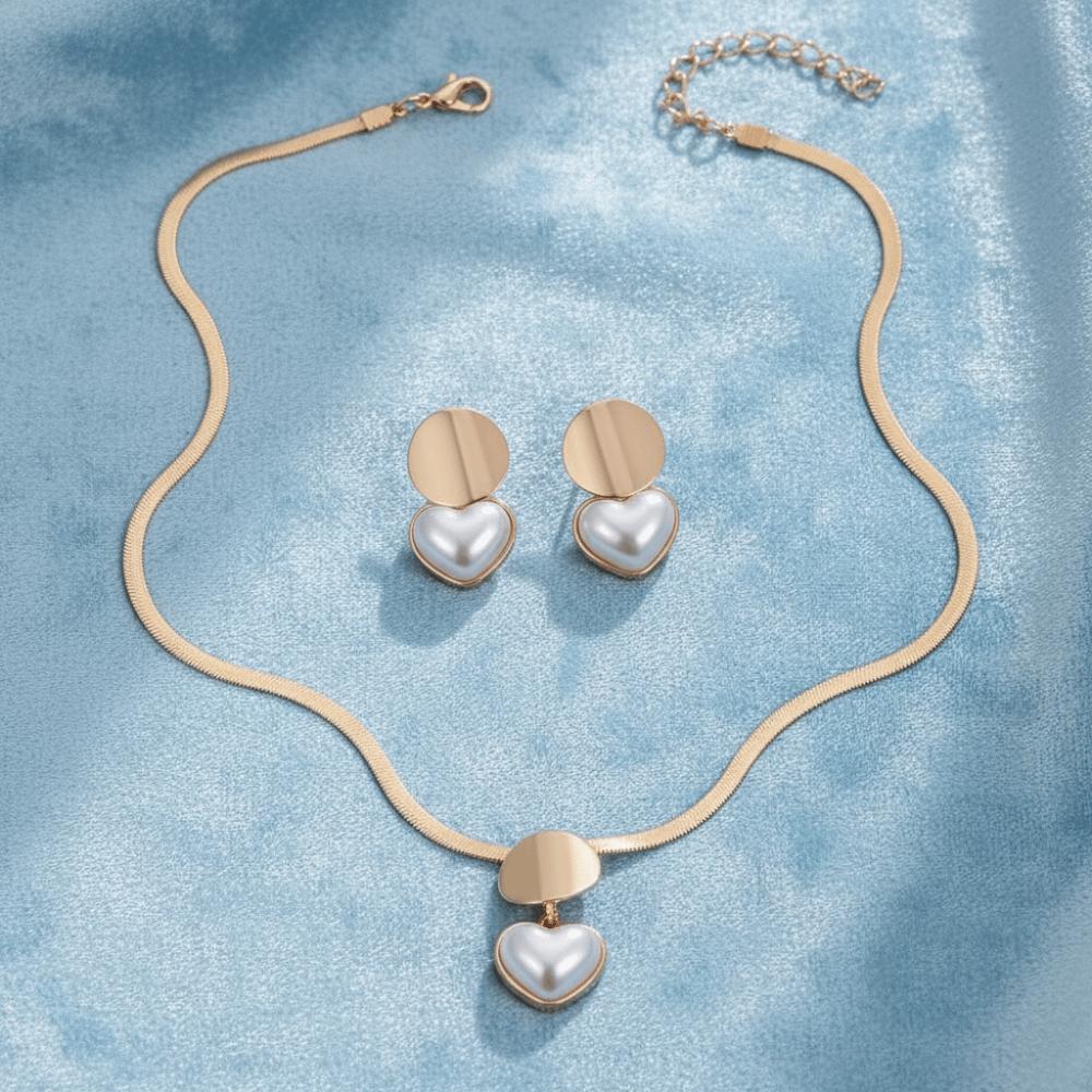 Elegant Imitation Pearl Earrings Circular Earrings Necklace Set New Heart Shaped Jewelry Set Daily