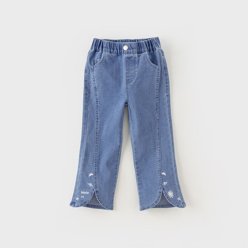 David Bella Girls  Jeans Children s Flared Pants Spring New Style Girls  Slightly Flared Pants Children s Clothing Long Pants Denim Blue [Ready in Stock] 110