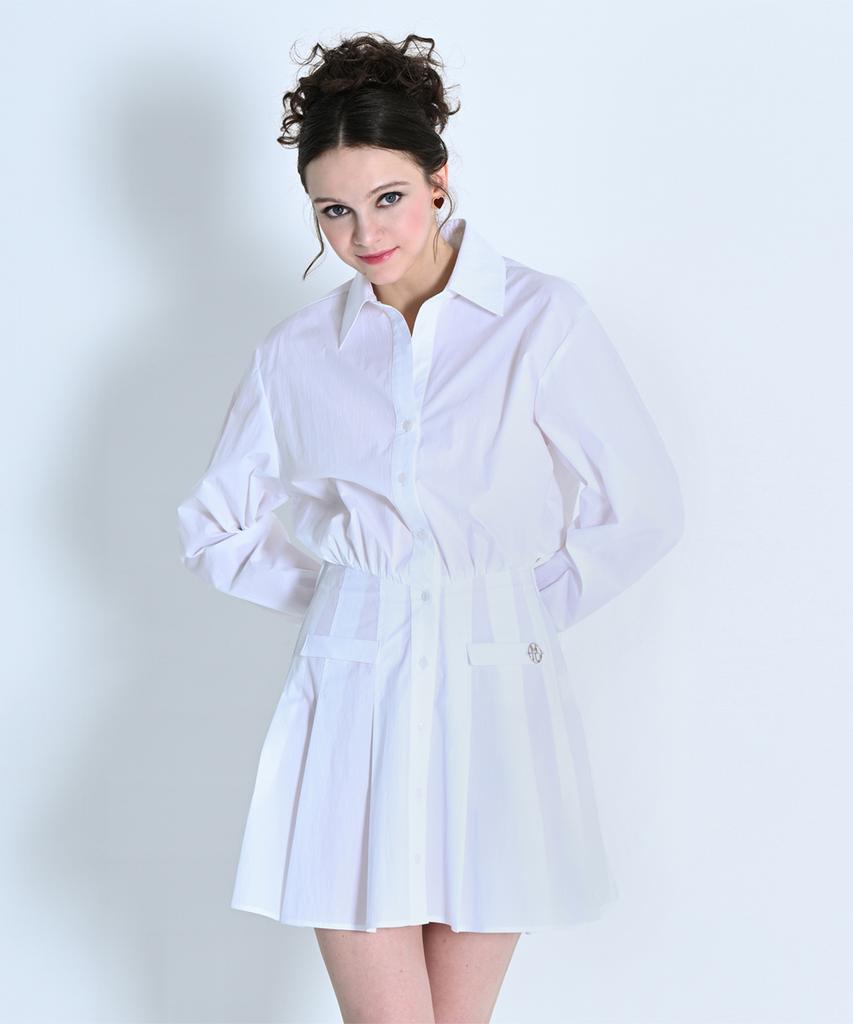 Make A Toast Open Collar Shirt Dress White Mbdsop002Wh