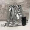 New Silvery Drawstring Double Shoulder Bag Women's Korean Lazy Tote Backpack Lightweight Easy-to-Carry Outdoor Sports Backpack AVE