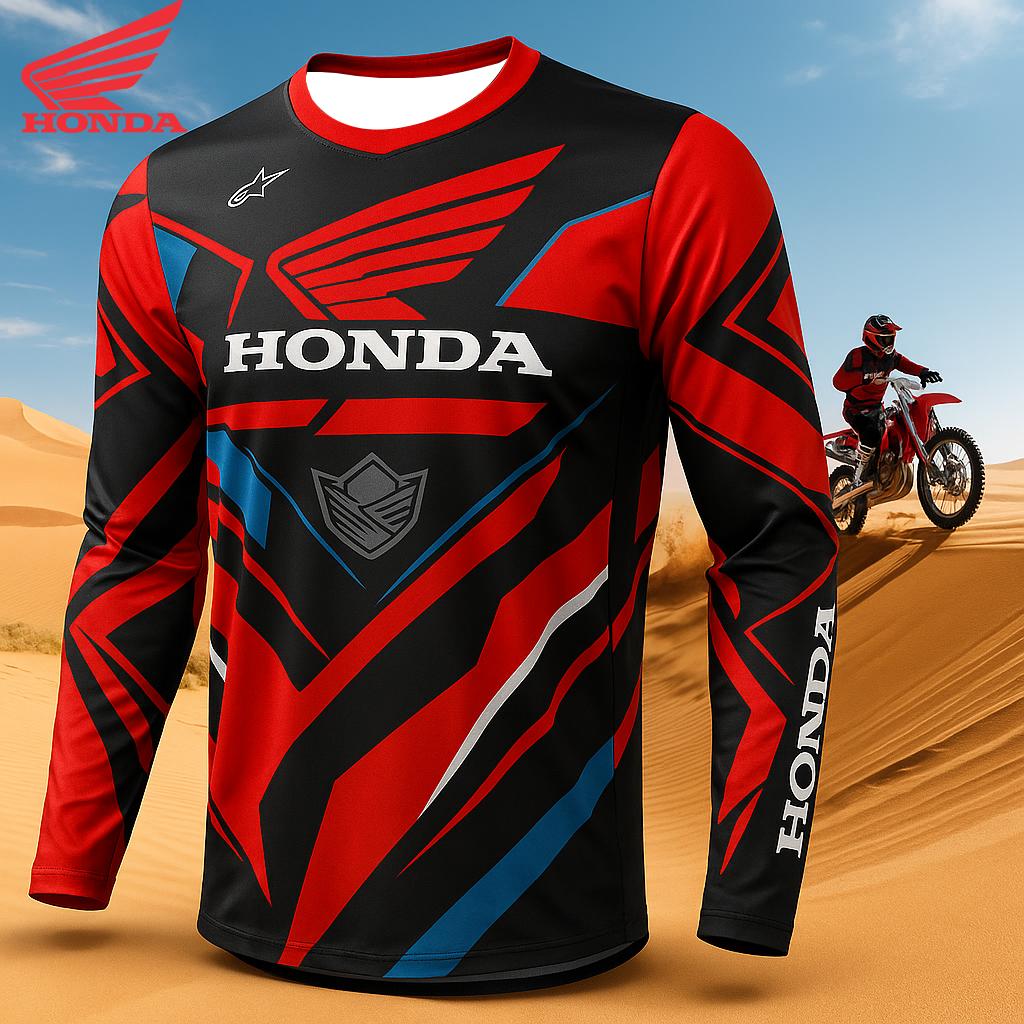 Honda Printed Pattern Off-road Motorcycle Jersey Mountain Bike Racing Sport Long Sleeve T-Shirt Breathable Quick Drying Top