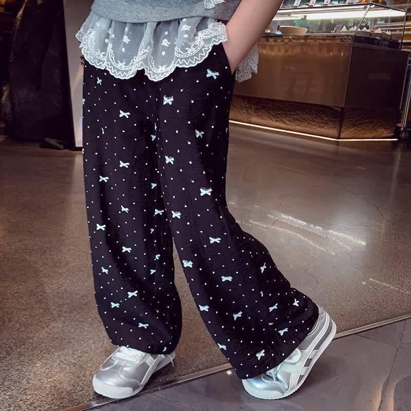 MIMIHELLO Girls  High-Waist Wide-Leg Pants with Lace Trim EU 36