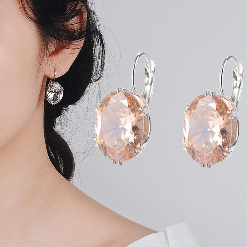 Sparkling Oval Zirconia Huggie Earrings with Cubic Design for Party Fashion