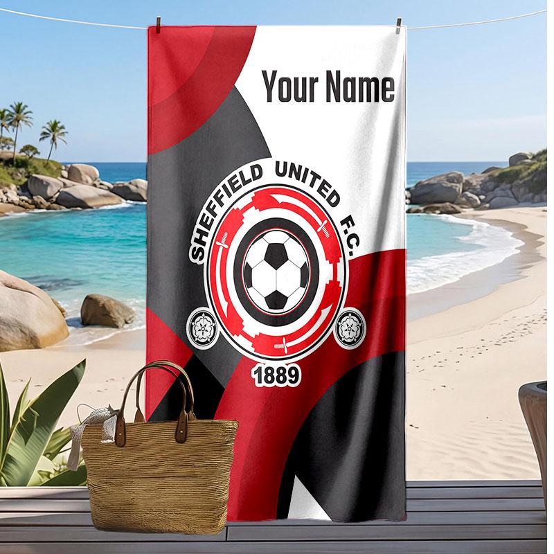 Sheffield United FC Personalized Printed Beach Towel Soccer Logo Support Custom Name Text Absorbent Towel For Sport Travel Special Gift
