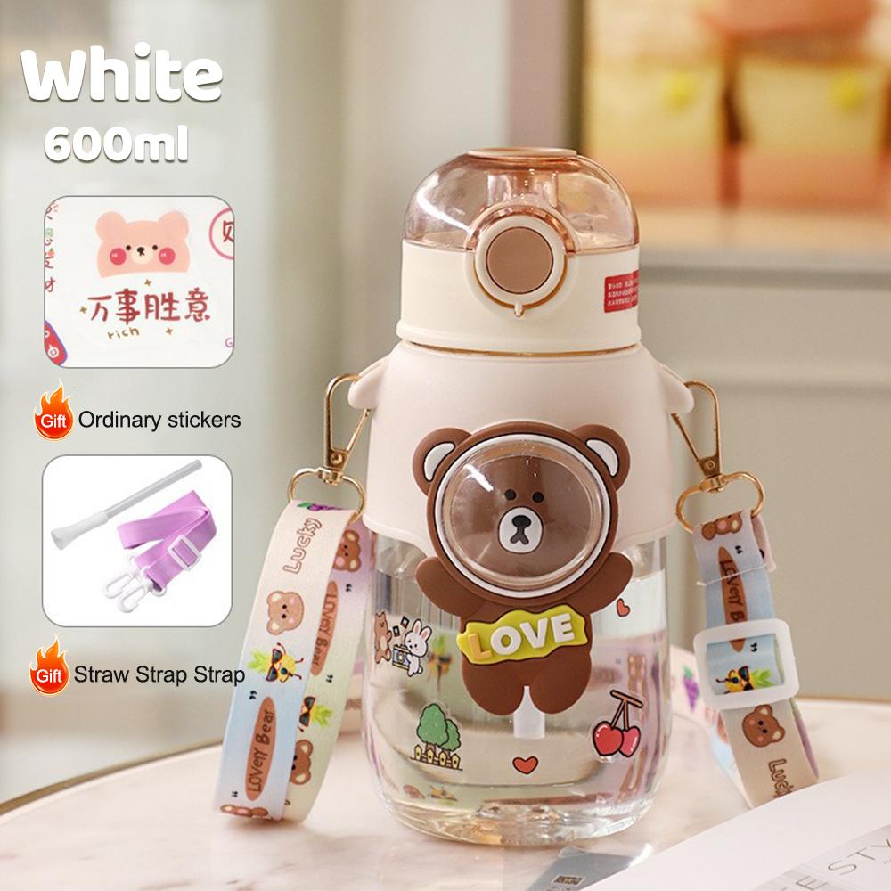 

600 мл Мультяшный детский пластиковый стакан с трубочкой Милая детская бутылка для воды Портативный Небьющийся Детский поильник для воды Посуда для питья 600ML