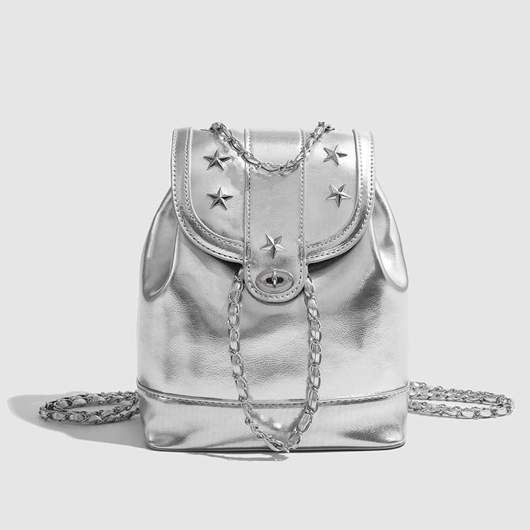 Рюкзаки серебристого цвета высокого качества Женские 2025 Новый тренд Y2g Горячая девушка Маленький рюкзак Модная цепочка Маленький рюкзак