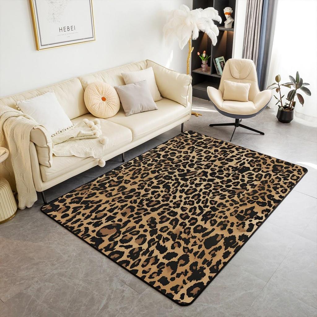 Kids Leopard Decor Carpet Area Rug Cute Pink Love Heart Living Room Rugs for Bedroom for Boys Girls Teens Modern Cheetah Indoor