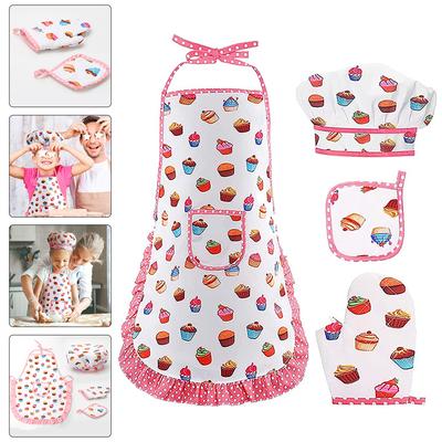 Kitchen Cooking Tool Set Kids Cooking Apron Gloves Hat Set Pink Easter Halloween Child Chef Kitchen Baking Tool Play House Toys