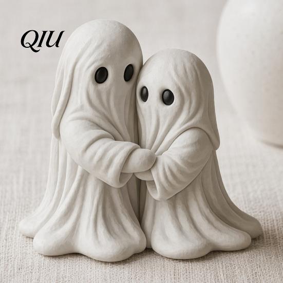 Warm Home Decoration Halloween Hugging Ghost Statue, Resin Table Ornament, Cute Healing Statue Figurine Desktop Decoration, Sculpture Art