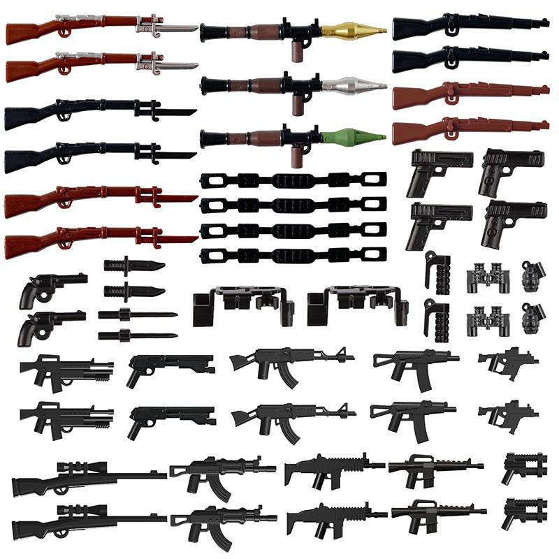 TZP Military Building Blocks Set: Weapon Accessories, Sandbag, Figure, and Shield Pack