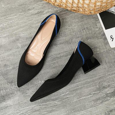 Pointed Toe Shallow Mouth Fabric Flat Bottom Women's Solid Knitted Soft Bottom Large Shoes Size 34-43