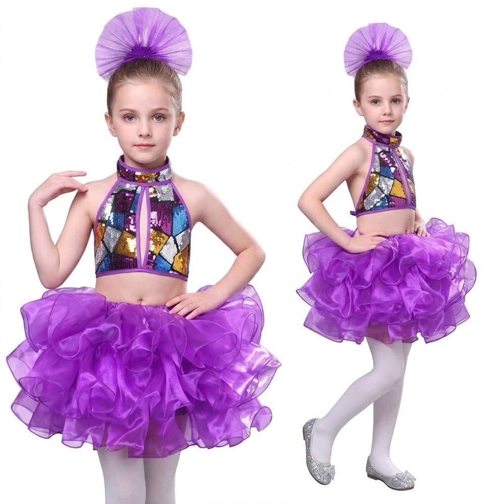 Sequins Jazz Dance Costume with Headwear Children Dance Outfit Stage Performance Costume  Kids
