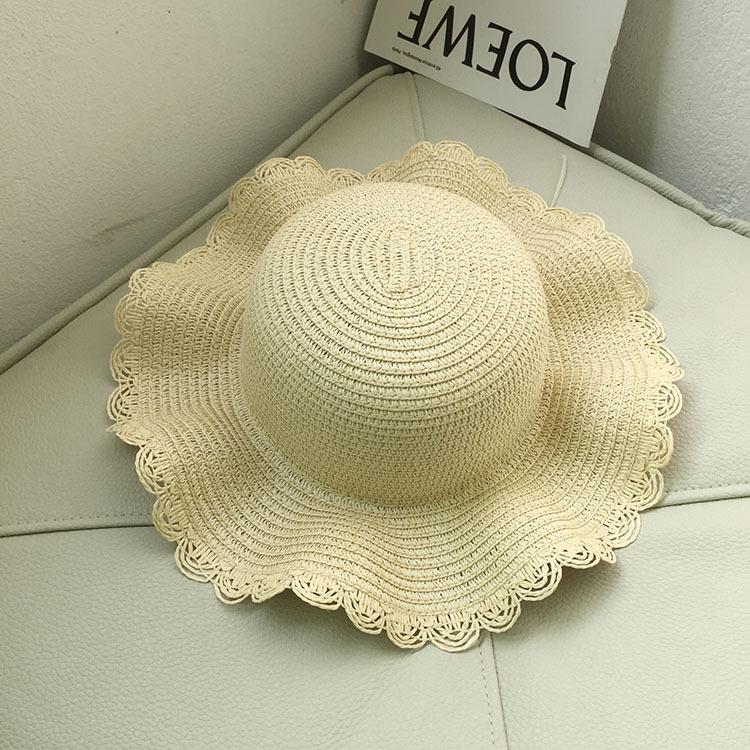 Children's Handmade Wide-Brim Wavy Edge Sunhat with Elastic
