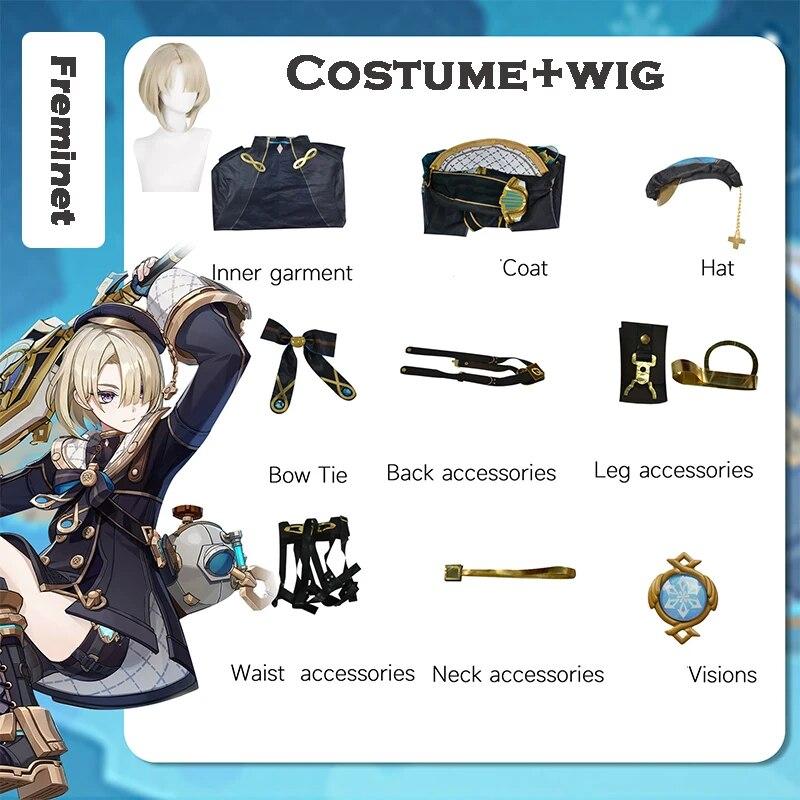 Genshin Impact Fontaine Freminet Costum Cosplay Perucă Uniformă Pălărie Lyney Lynette Brother Diver Costum de Carnaval pentru Halloween