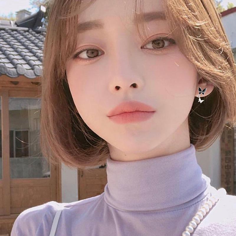 Sørkoreansk Internett Rød Med Små Doble Sommerfugløredobber Ins Nisje Søt Kul Vind Svarte Sommerfugløredobber For Å Utvide Ørehull