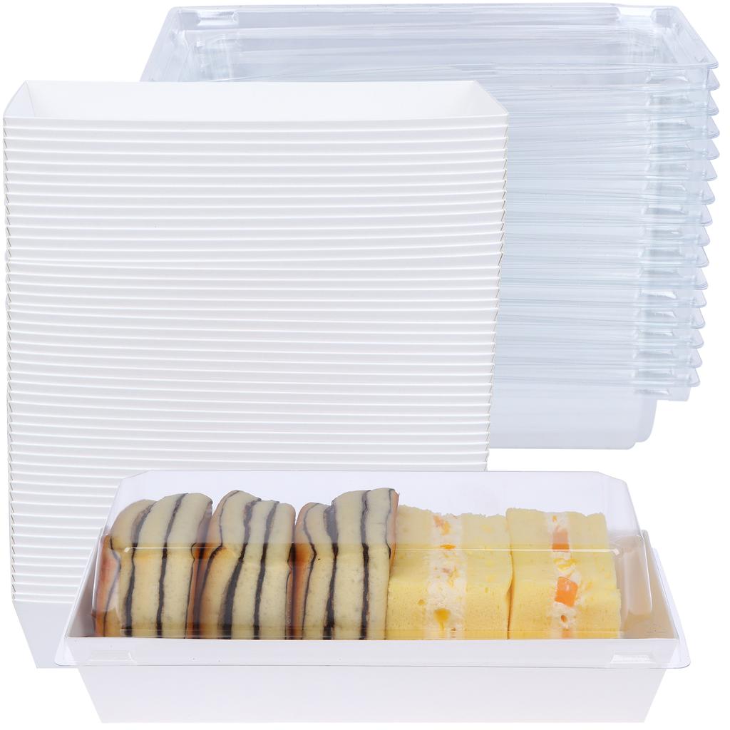 50 Pieces Cake With Lid Box Swiss Roll Plastic Holder Individual Charcuterie Sna