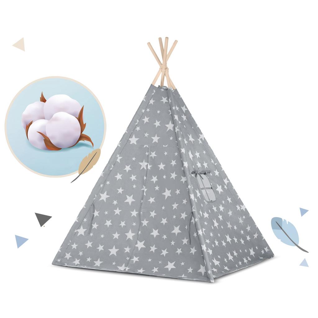 Nukido Children's Teepee Tent With Lights - Gray With Stars