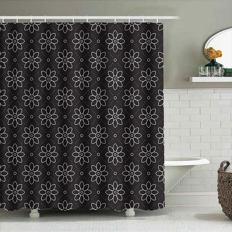 Fashionable Black And White Floral Shower Curtain Waterproof Bathroom Decor Window Drapes Home Textile Custom Printed Pattern De