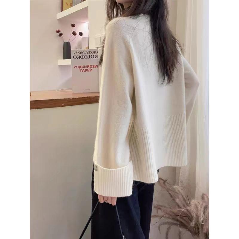 Französischer Rollkanten-Kuscheliger Herbst-Winter-Rundhals-Damenpullover - Weiche Strick-Innenschicht