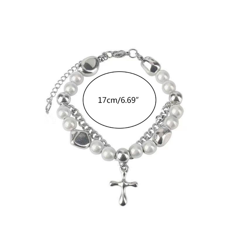 Sweet and Cool Cross Stitching Reflective Pearl Bracelet Crystal Gothic Punk Jewellery Wrist Bracelet Party Prom Gift