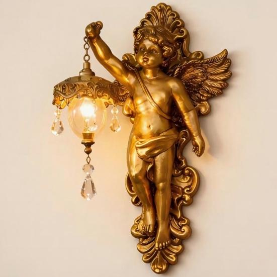 Resin Vintage Vegglampe Liten Vinget Engel/Jesus/Jomfru Maria Veggapplikasjon Middelaldersk Gotisk LED Veggdekor for Soverom Stue Gang