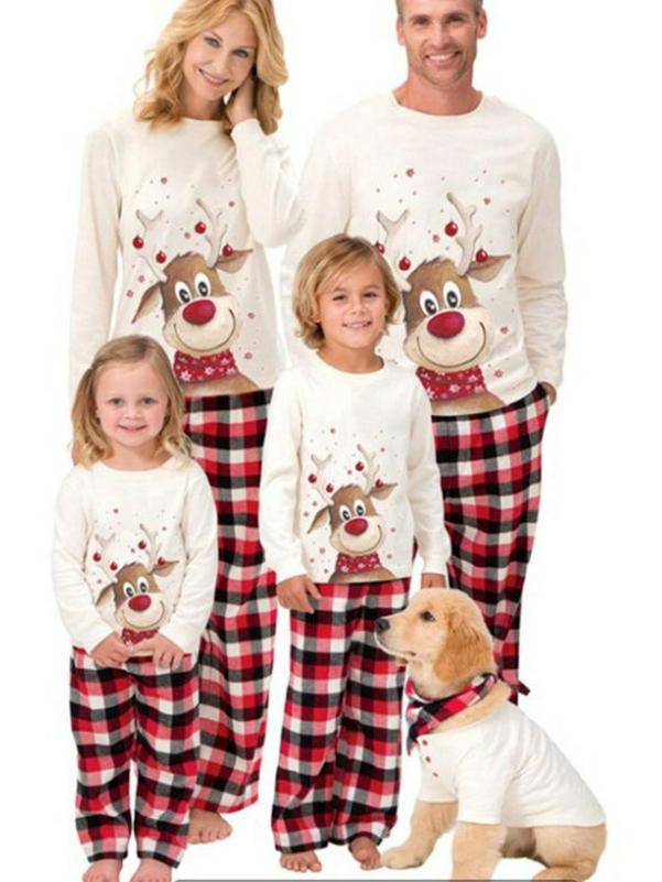2025 Vánoční pyžamový set pro rodiče a děti s potiskem losa - Dlouhý rukáv Podzim/Zima Rodinné domácí oblečení