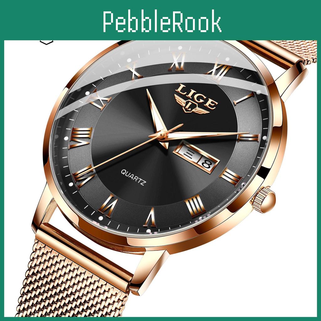 Luxury Mens Fashion Lige Quartz Watch Casual Mesh Strap Date Week Ultrathin Mens Clock