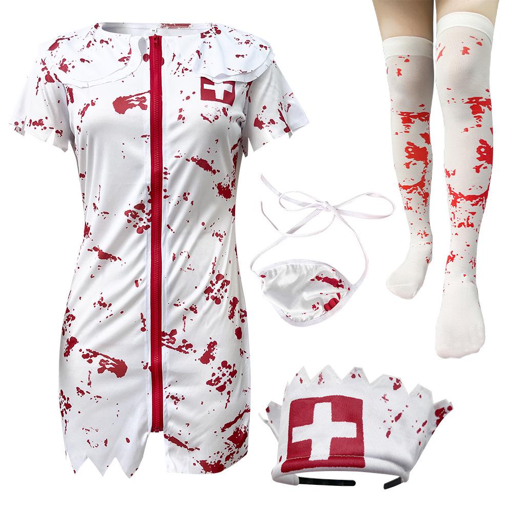 Uniformă petrecere mascate, Uniformă COS cuplu horror medic bărbat Uniformă asistentă medicală horror însângerată Zombie