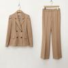 Style Latte Women Cropped Blazer Shirring Jacket Slacks Two Piece Setup