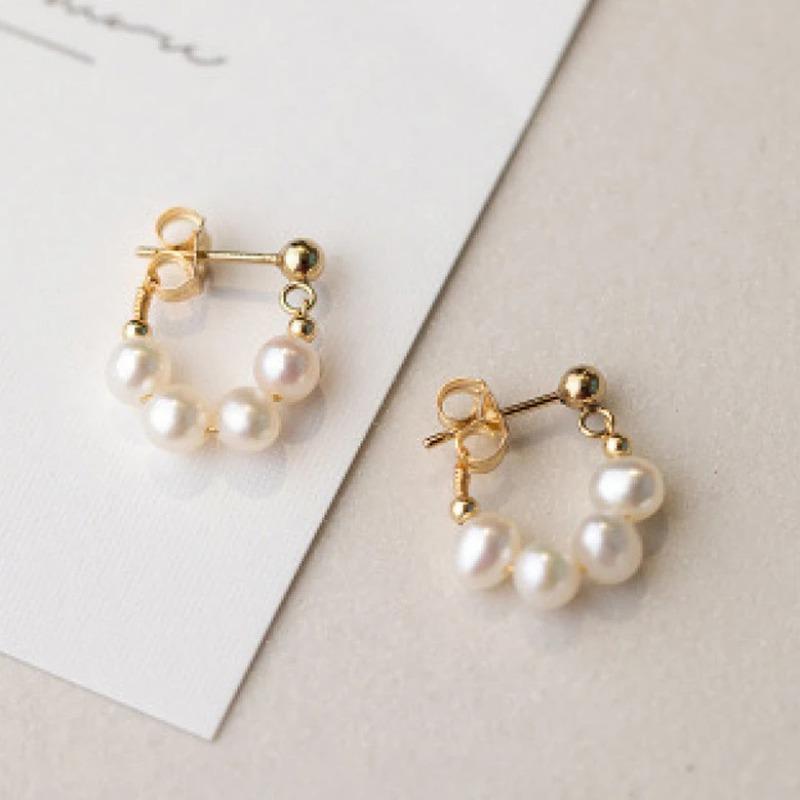 Gold Freshwater Pearl Copper 14k Gold Plated Stud Earrings For Women Fine Jewelry Trendy Accessories