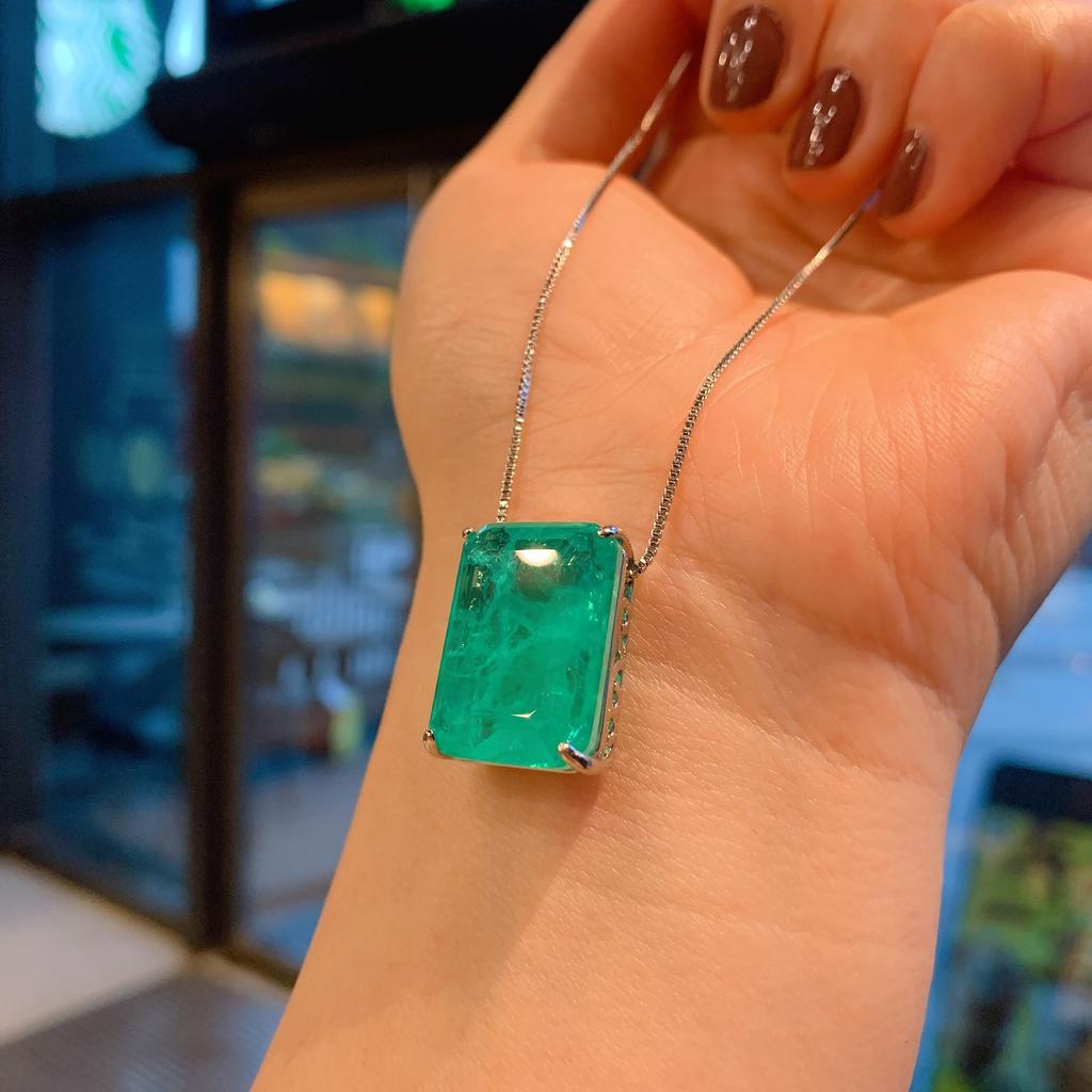 Transmisión en Vivo de TikTok Transfronteriza Collar de Zirconia Esmeralda Pendientes Colgante Rectangular Luz Verde Palaiba