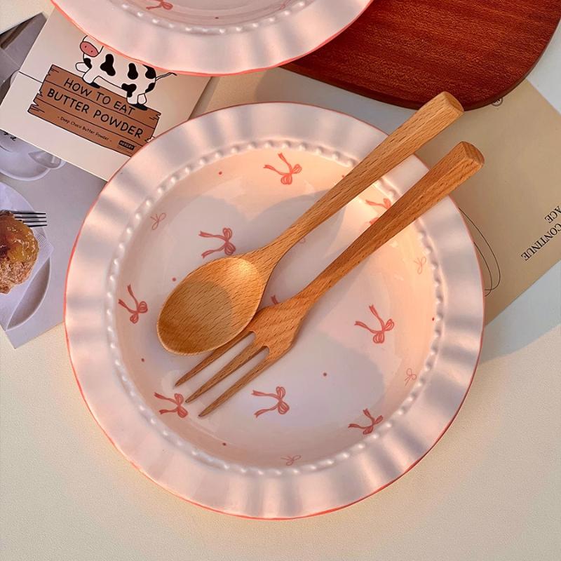 Bow Shaped Plates Tableware Pink Girlish Hearts Household Ceramic Dessert Cake Plates