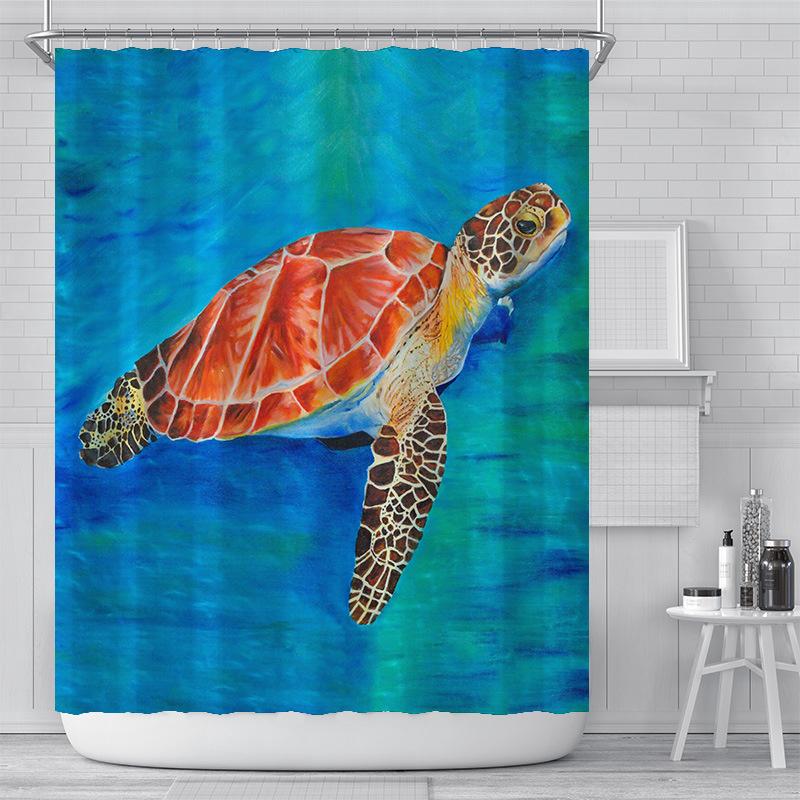 Seabed Animal Shower Curtain 3D Print Bathroom Waterproof Polyester Bath Curtain Sea Turtle Washable Bath Decor Curtains