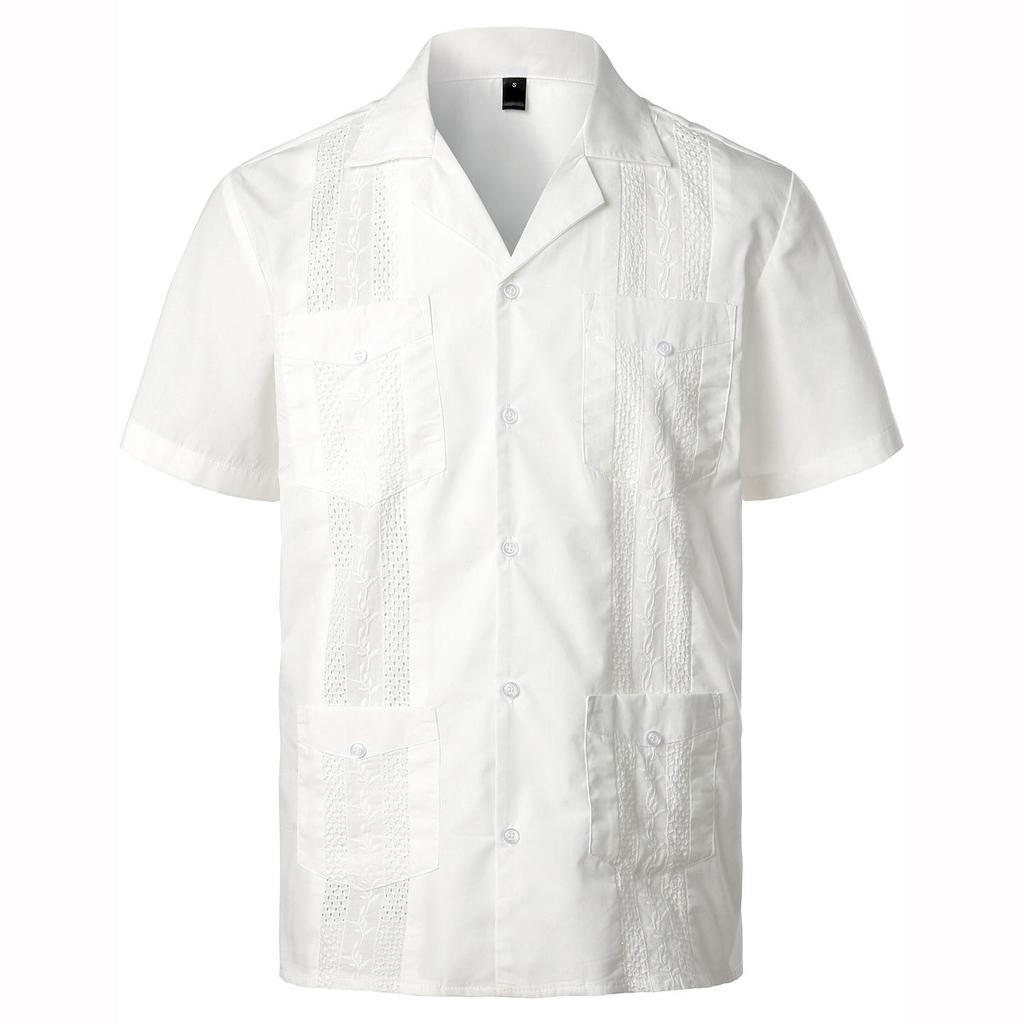 Mens Shirts Pockets Lapel Short Sleeves Cardigan Summer Thin Blouse Breasted Shirt