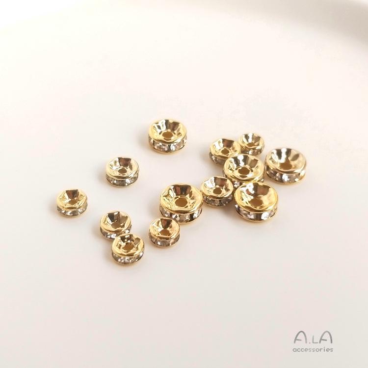 14K & 18K Gold Zircon-Inlaid Diamond Spacer Beads for Handmade Bracelets