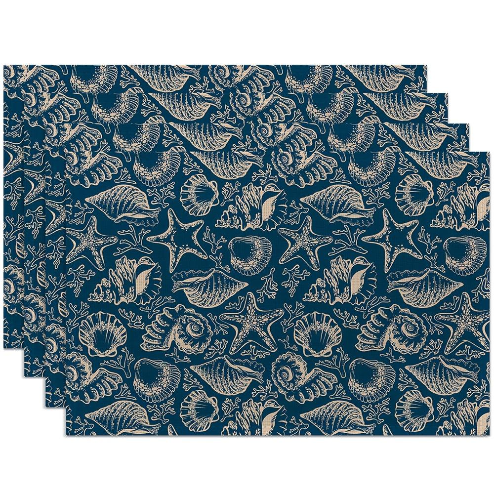 

Set of 4 Ocean Coral Teal Placemats, Washable And Heat Resistant, Measuring 12×18 Inches, Perfect for Coastal-Themed Parties And 30x45cm-4PC