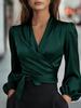 2025 Autumn/Winter V-Neck Satin Tie-Waist Blouse for Women