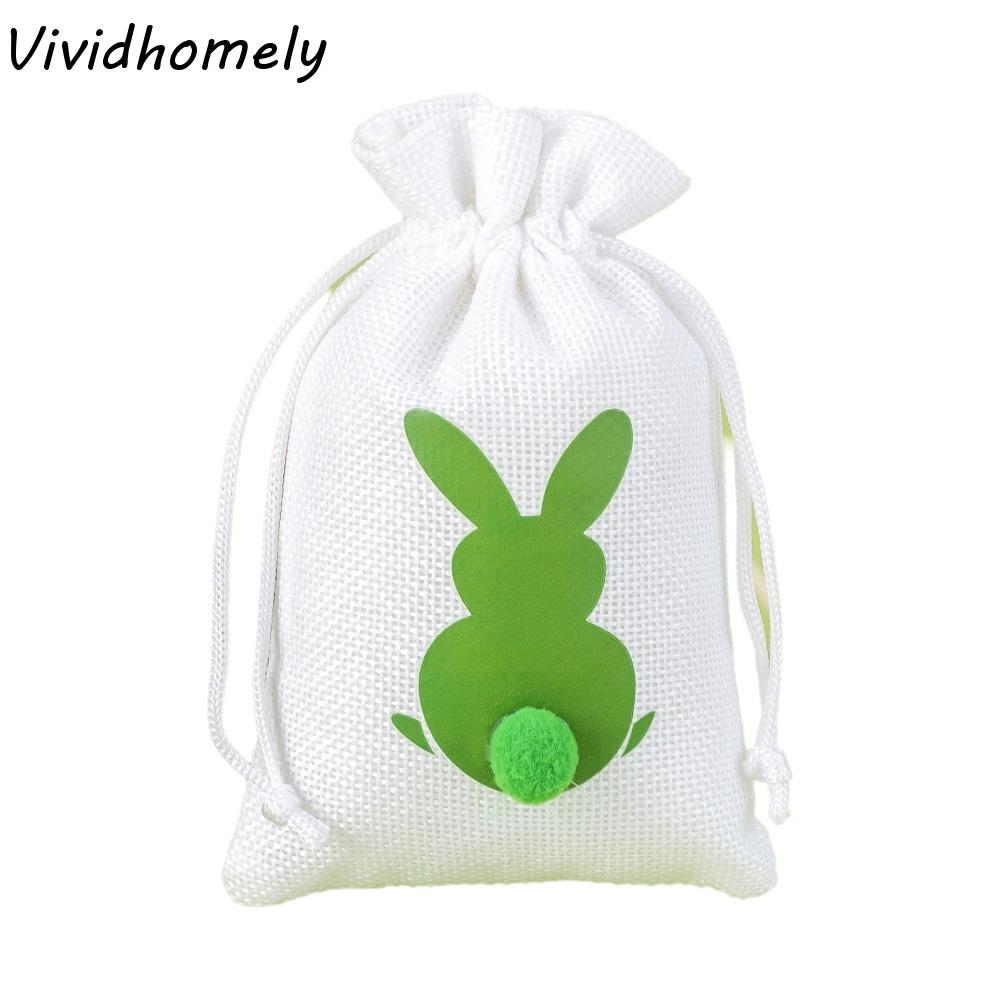 10PCS Bunny Pattern Easter Candy Bags Reusable Eco-Friendly Rabbit Candy Bags Festival Decorative Drawstring Gift Bags