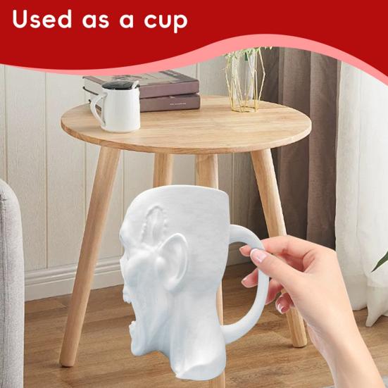 Skull Coffee Mug with Handle White Human Skull Drinking Mug 3D Shaped Novelty Drinkware for Halloween Home Kitchen Decor