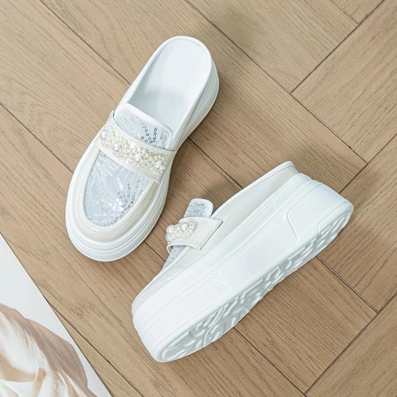 Móda 8,5cm Vzdušná síťovina Syntetická lakovaná kůže Platforma Klínek Pantofle Dámská módní sandál Robustní tenisky ŘÍMSKÉ Lodičky Letní obuv