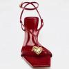 Red Sexy Metal Buckle High Heels Women Fashion Ankle Strap Wedding Party Shoes Ladies Square Toe Elegant Brand Sandals