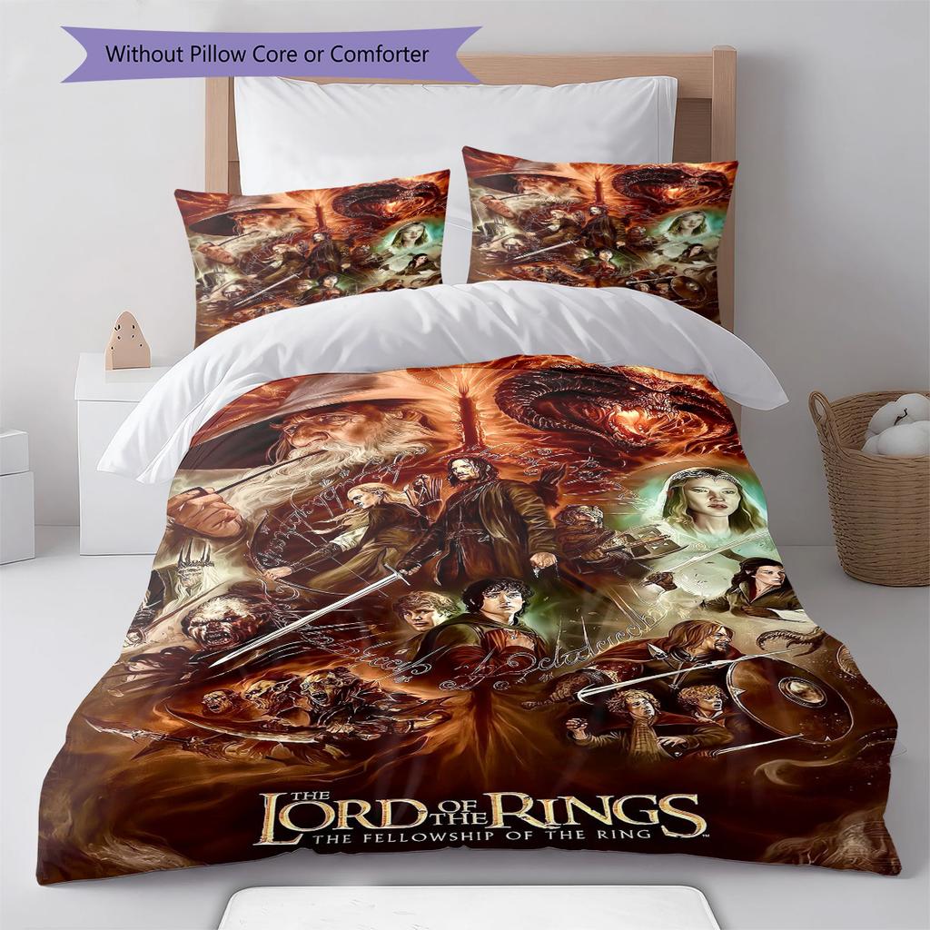 Lord Rings Pattern Bedding Set Quilt Cover Pillowcase Home Decor Gift (1 * Duvet Cover + 2 * Pillowcase, Without Core)