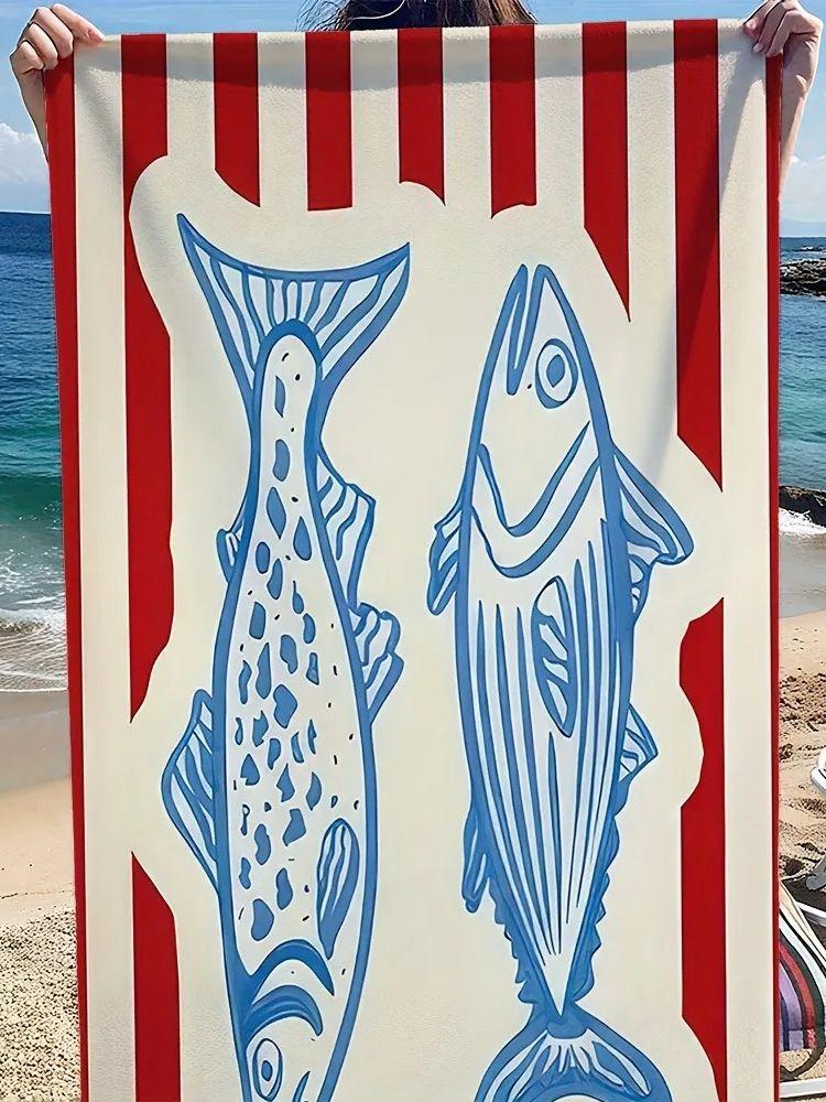 

1pc Beach Towel with Bluefin Tuna and Mackerel Pattern Design Suitable for Beach Vacation Pool Yoga Summer Gift for Friends W40*H60(CM)