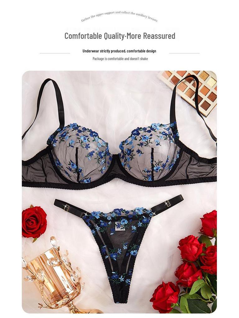 Ensemble de Lingerie en Maille à Fleurs Brodées Français: Design Sexy et Séduisant en Stock