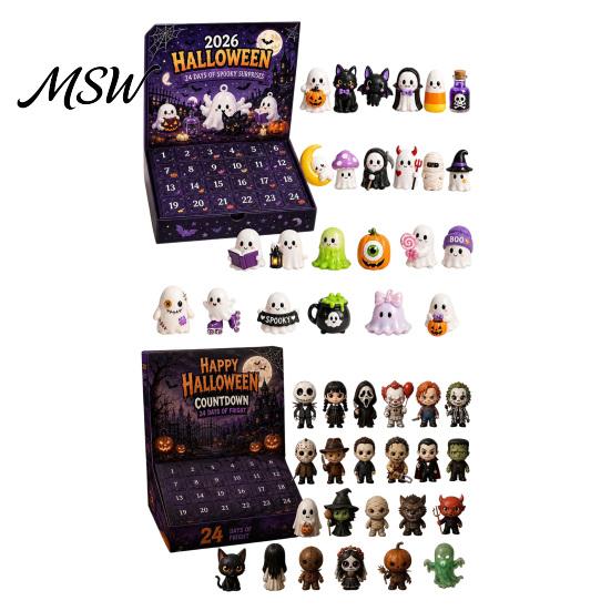 24 Day Halloween Toy Set Advent Calendar with Horror Figures, Mini Cute Ghost Decorations, Spooky Countdown Gift Box for Kids And Collectors