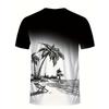 Summer Series Men's Gradient Coconut Tree Print Breathable Round Neck T-shirt Shorts Set Outdoor Two-piece Set