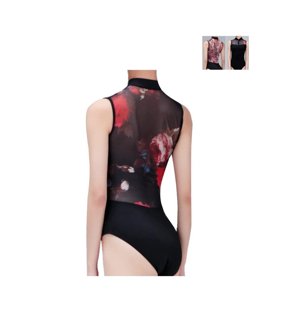 ProDance Black Floral Print Zippered High Neck Ballet Leotard PLHI006B Black Floral (XL (170), Print)
