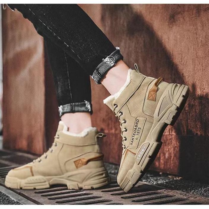 Neue Winterschuhe für Herren mit Plüsch und dicken Stiefeln Herren-Arbeitsschuhe Trendy Vielseitige dicke warme Baumwollschuhe
