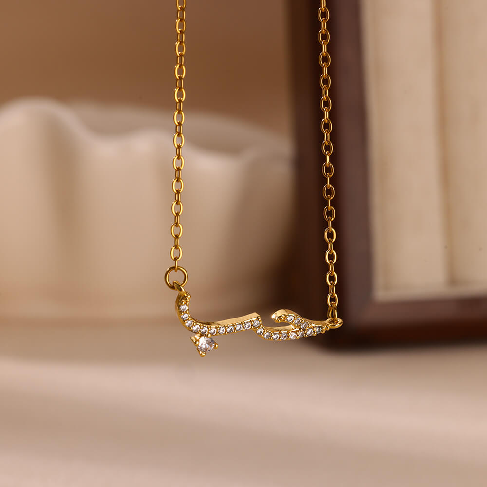 Luxury Zircon Arabic Necklace For Women Love Letter Pendant Stainless Steel Gold Color Clavicle Chain Couple Jewelry Gift